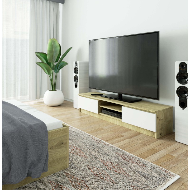 Szafka RTV 160 cm pod telewizor - dąb artisan-biała wizualizacja