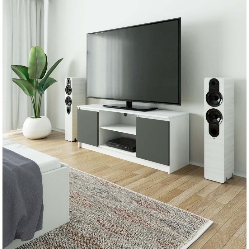 Szafka RTV 140 cm pod telewizor - biała-grafit szary wizualizacja