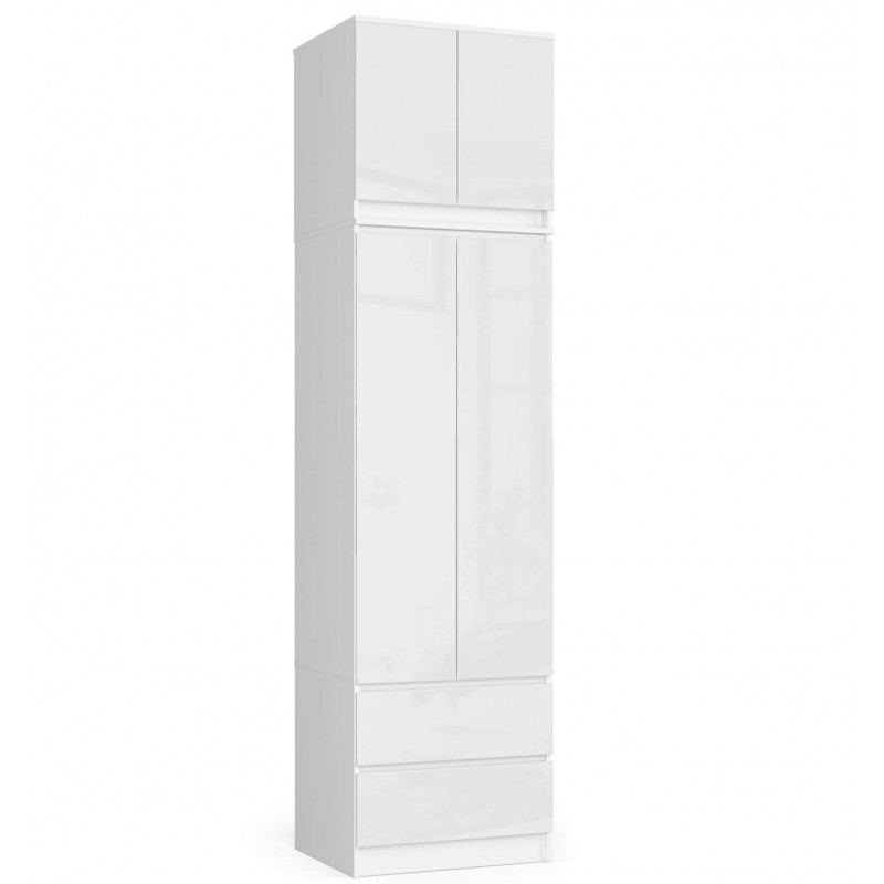 Nadstawka na szafę 60 cm - biała-biały połysk - 2 drzwi cała szafa
