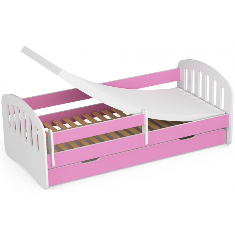 Łóżko dziecięce 180x80 Play ze stelażem i materacem różowe szczegóły