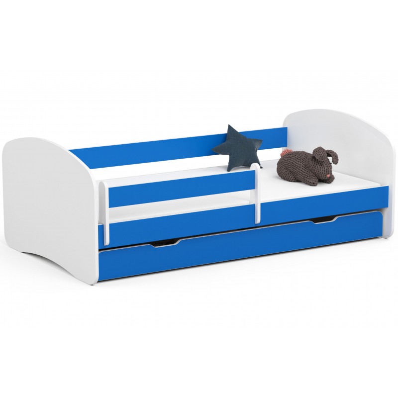 Łóżko dziecięce 180x90 SMILE z materacem i szufladą niebieskie