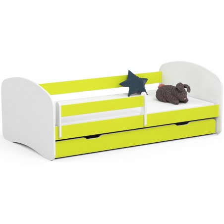 Łóżko dziecięce 180x90 SMILE z materacem i szufladą limonkowe