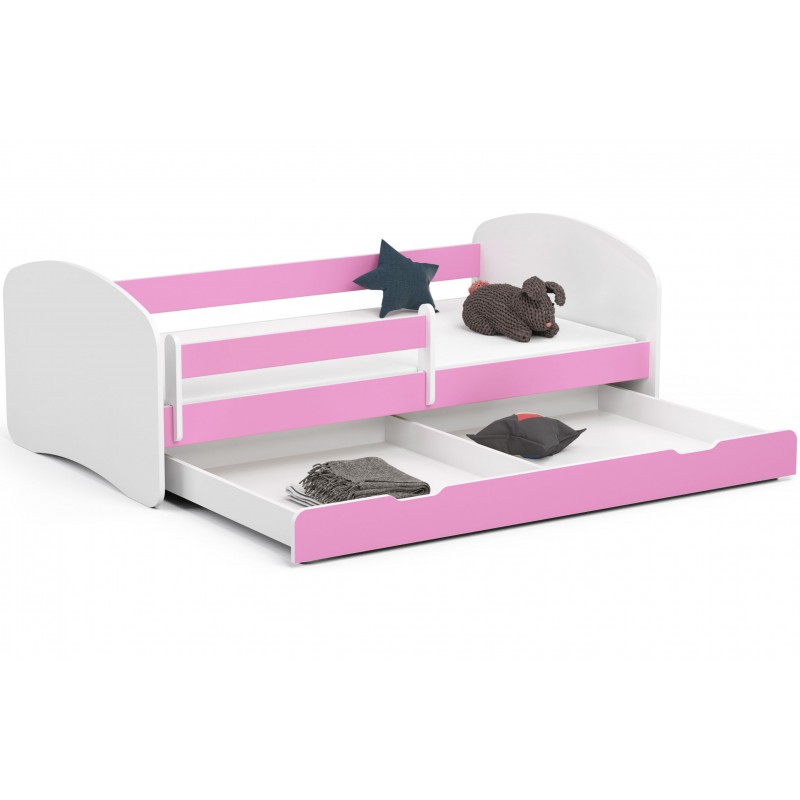 Łóżko dziecięce 180x90 SMILE z materacem i szufladą różowe otwarte