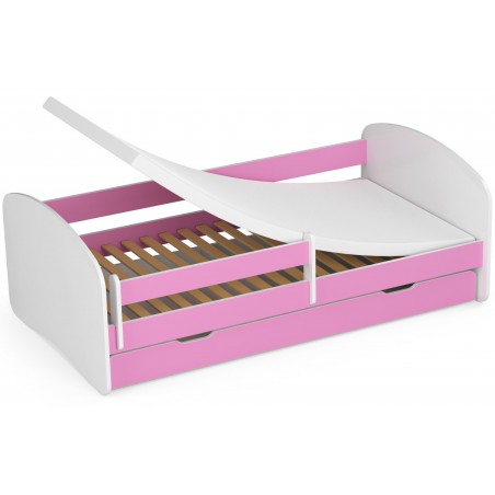 Łóżko dziecięce 180x90 SMILE z materacem i szufladą różowe materac podniesiony