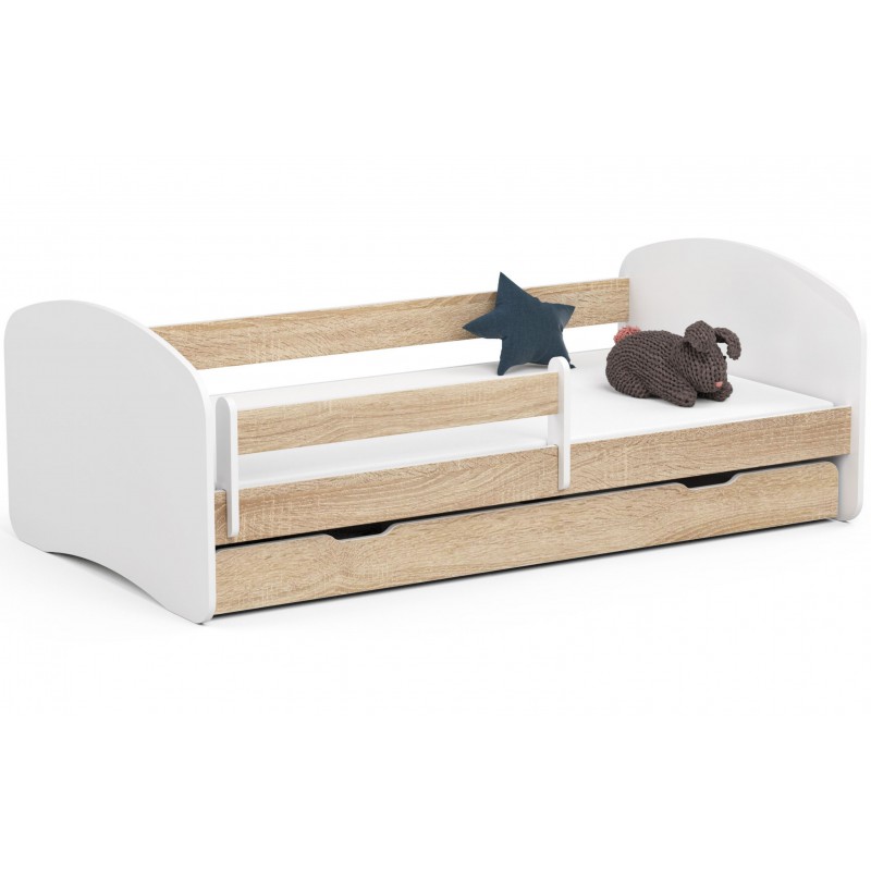 Łóżko dziecięce 180x90 SMILE z materacem i szufladą dąb sonoma