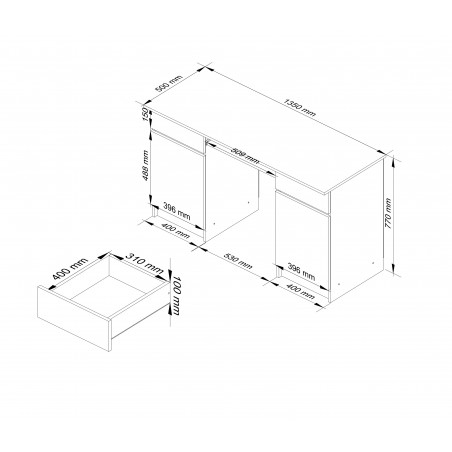 Biurko komputerowe A5 135 cm - białe-grafit szary - 2 drzwi 2 szuflady wymiary