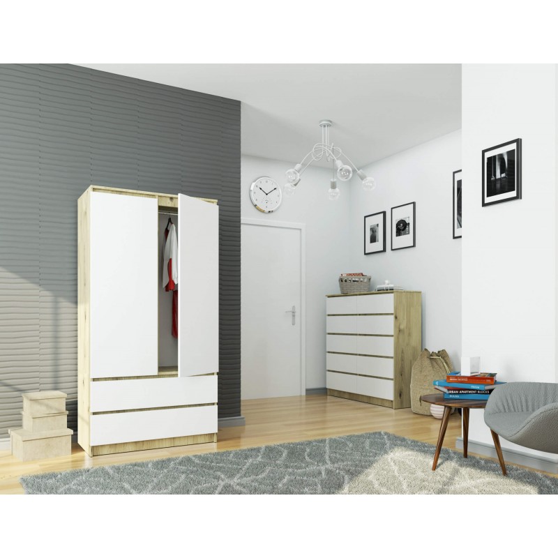 Szafa S 90 cm 2 drzwi 2 szuflady - dąb artisan-biała wizualizacja