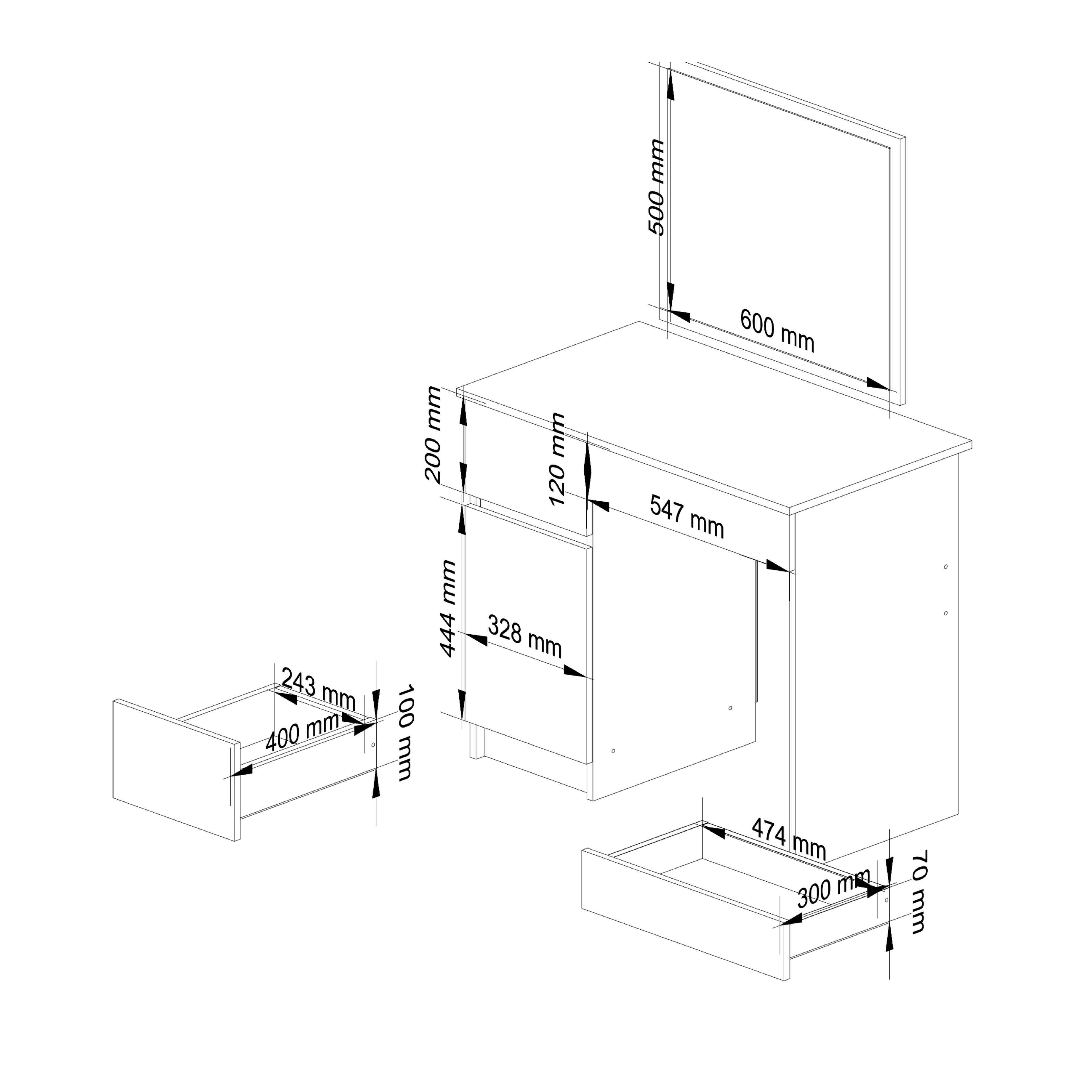 Meble AKORD - Toaletka Dąb Sonoma 90 cm z lustrem 500x600 lewa 1 drzwi 2 szuflady kolor Biały mat 2 półki 90x50x142 cm - Wymiary toaletki AKORD - 5907504385044
