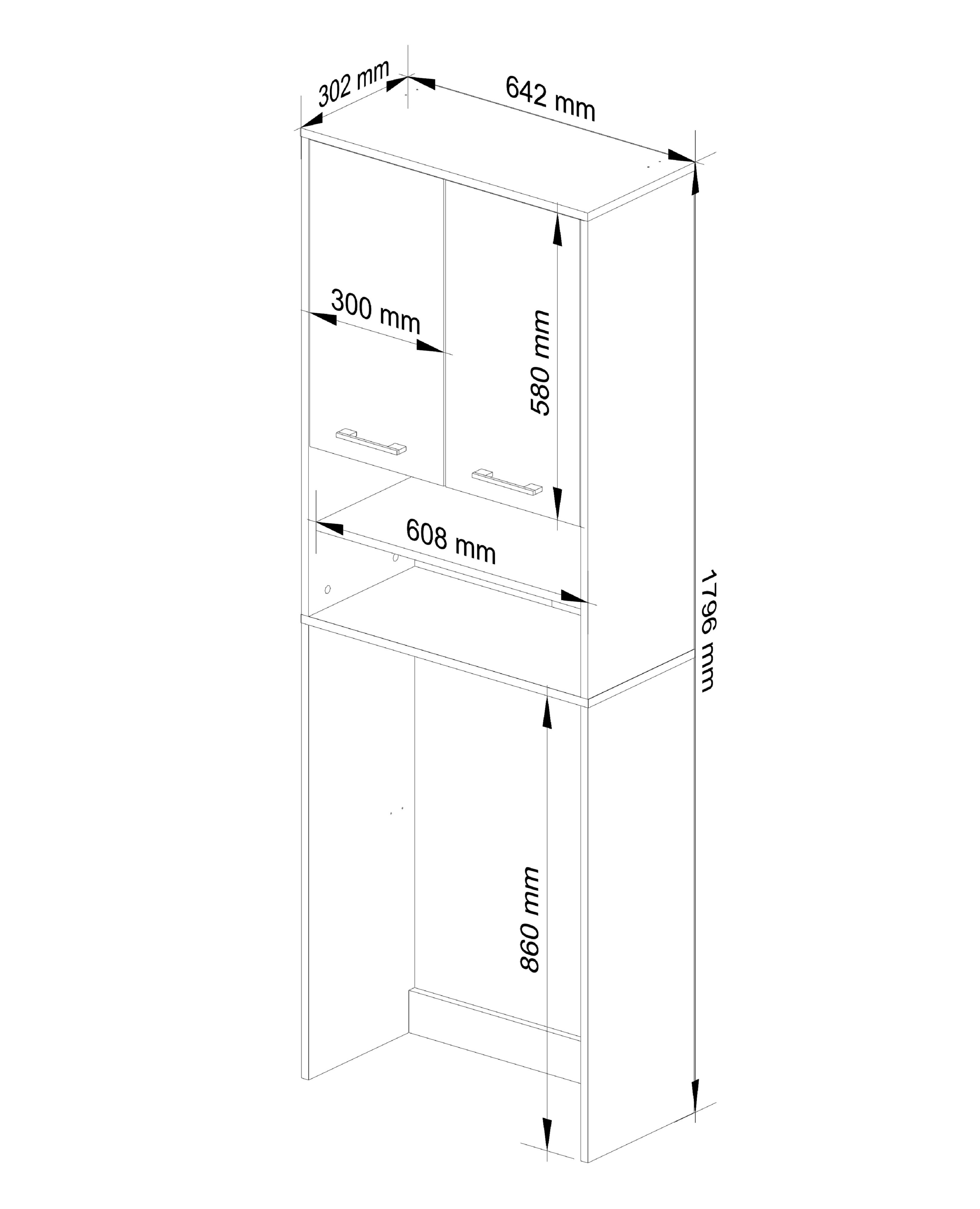 Meble AKORD - Słupek łazienkowy FIN Dąb Sonoma 64 cm 2 drzwi kolor Biały mat 4 półki 64x30x180 cm - Wymiary toaletki AKORD - 5901738166721