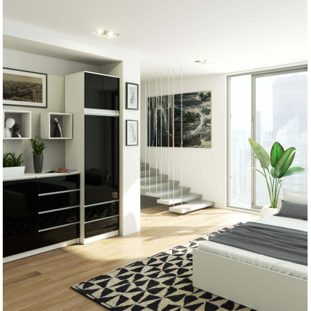 Szafa z nadstawką do sypialni 60 cm STAR - biała-czarny połysk wizualizacja pomieszczenia