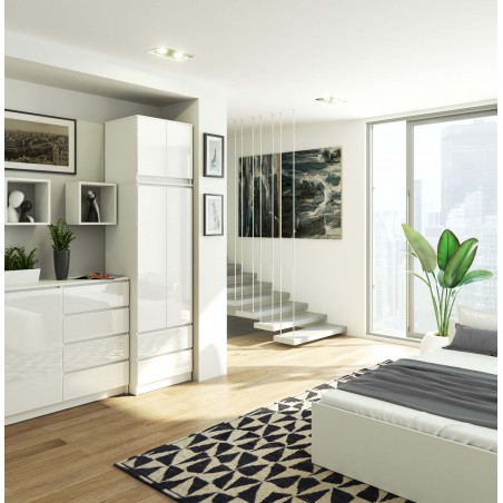 Szafa z nadstawką do sypialni 60 cm STAR - biała-biały połysk wizualizacja pomieszczenia
