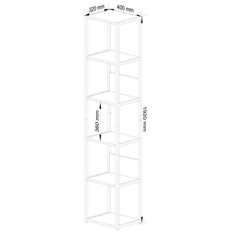 Regał loftowy metalowy 40 cm - biały-dąb artisan - 6 półek wymiary
