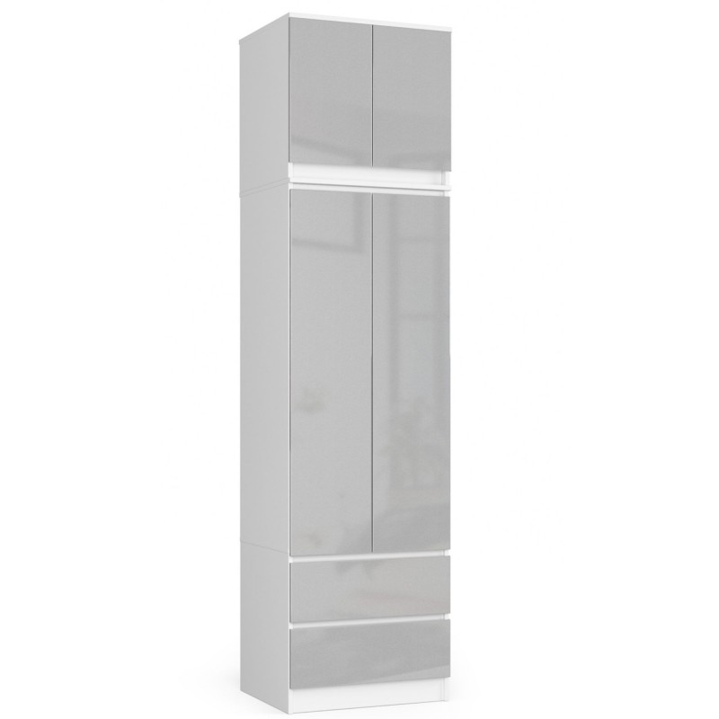 Nadstawka na szafę 60 cm - biała-metalik połysk - 2 drzwi cała szafa