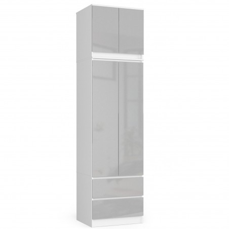 Nadstawka na szafę 60 cm - biała-metalik połysk - 2 drzwi cała szafa