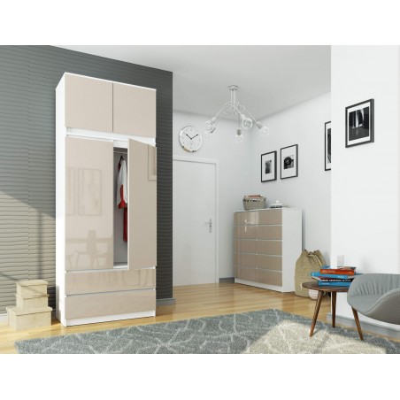 Nadstawka na szafę S 90 cm - biała-cappuccino połysk - 2 drzwi wizualizacja sypialni