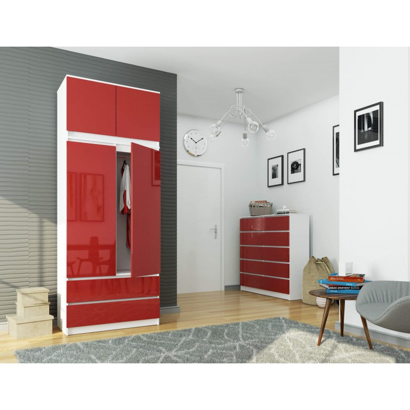 Nadstawka na szafę S 90 cm - biała-czerwony połysk - 2 drzwi wizualizacja sypialni