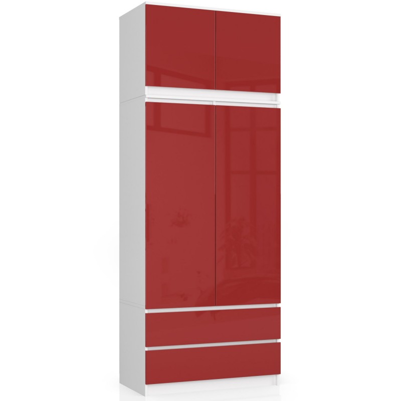 Nadstawka na szafę S 90 cm - biała-czerwony połysk - 2 drzwi cała szafa