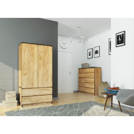 Szafa S 90 cm 2 drzwi 2 szuflady - dąb craft wizualizacja sypialni
