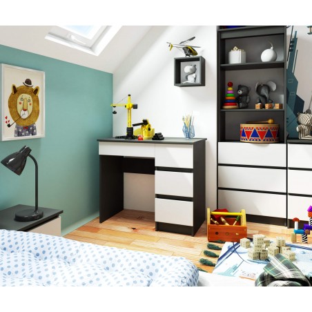 Biurko komputerowe A-7 90 cm prawe - grafit szary-białe wizualizacja pokoju dziecięcego