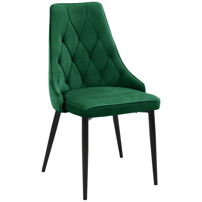 Krzesło glamour do jadalni pikowane welurowe w kolorze butelkowej zieleni