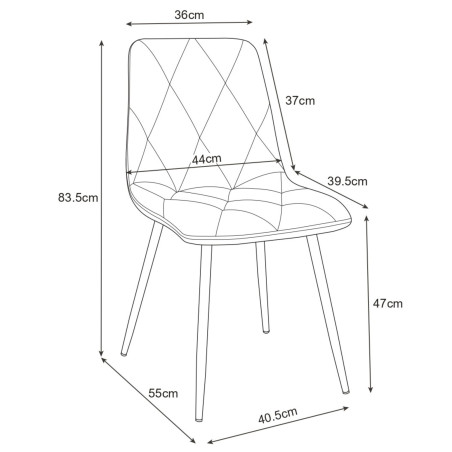 Welurowe krzesło tapicerowane pikowane SJ.3 Szare wymiary