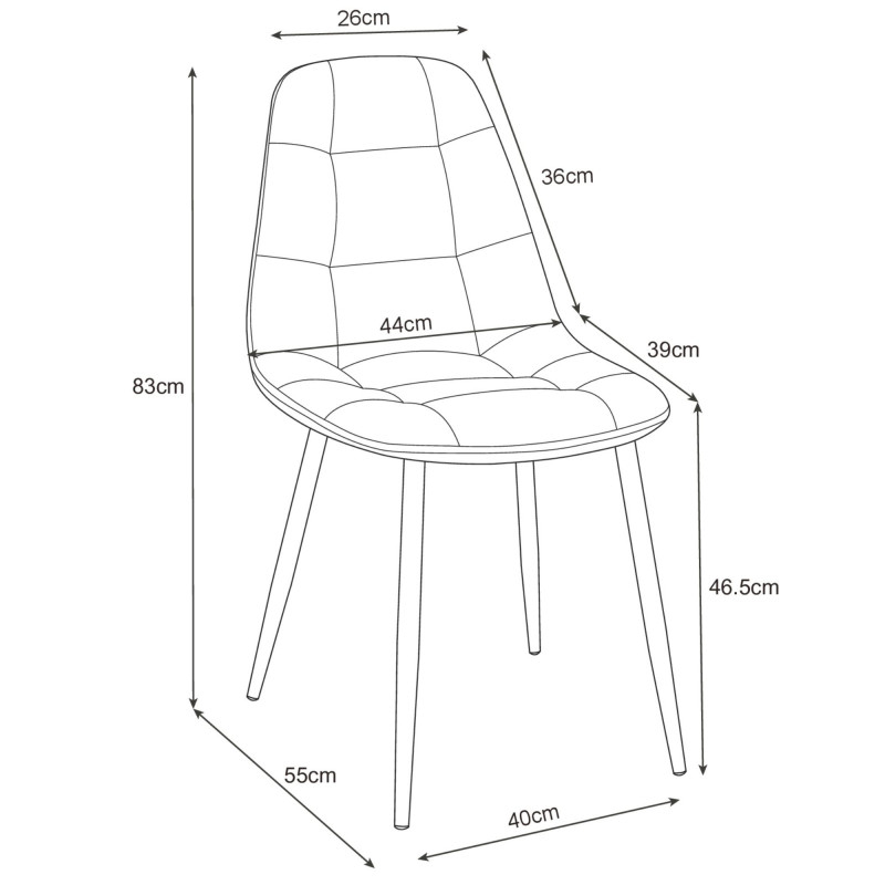 Welurowe krzesło tapicerowane pikowane SJ.1 Szare wymiary