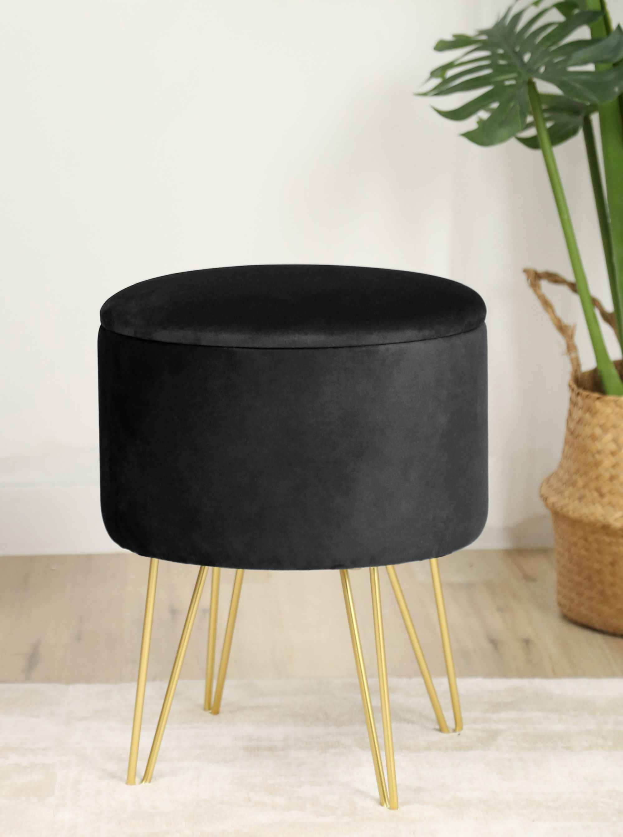 Pouf de Rangement avec Couvercle AKORD LILI velour colour Noir hauteur 45 cm - AKORD Meubles