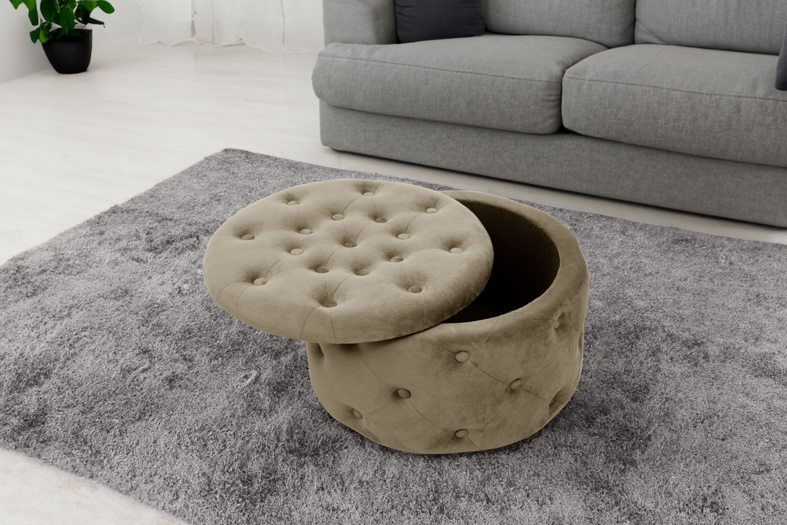 Pouf de Rangement avec Couvercle matelassé AKORD ALIA velour colour Beige hauteur 30 cm - AKORD Meubles
