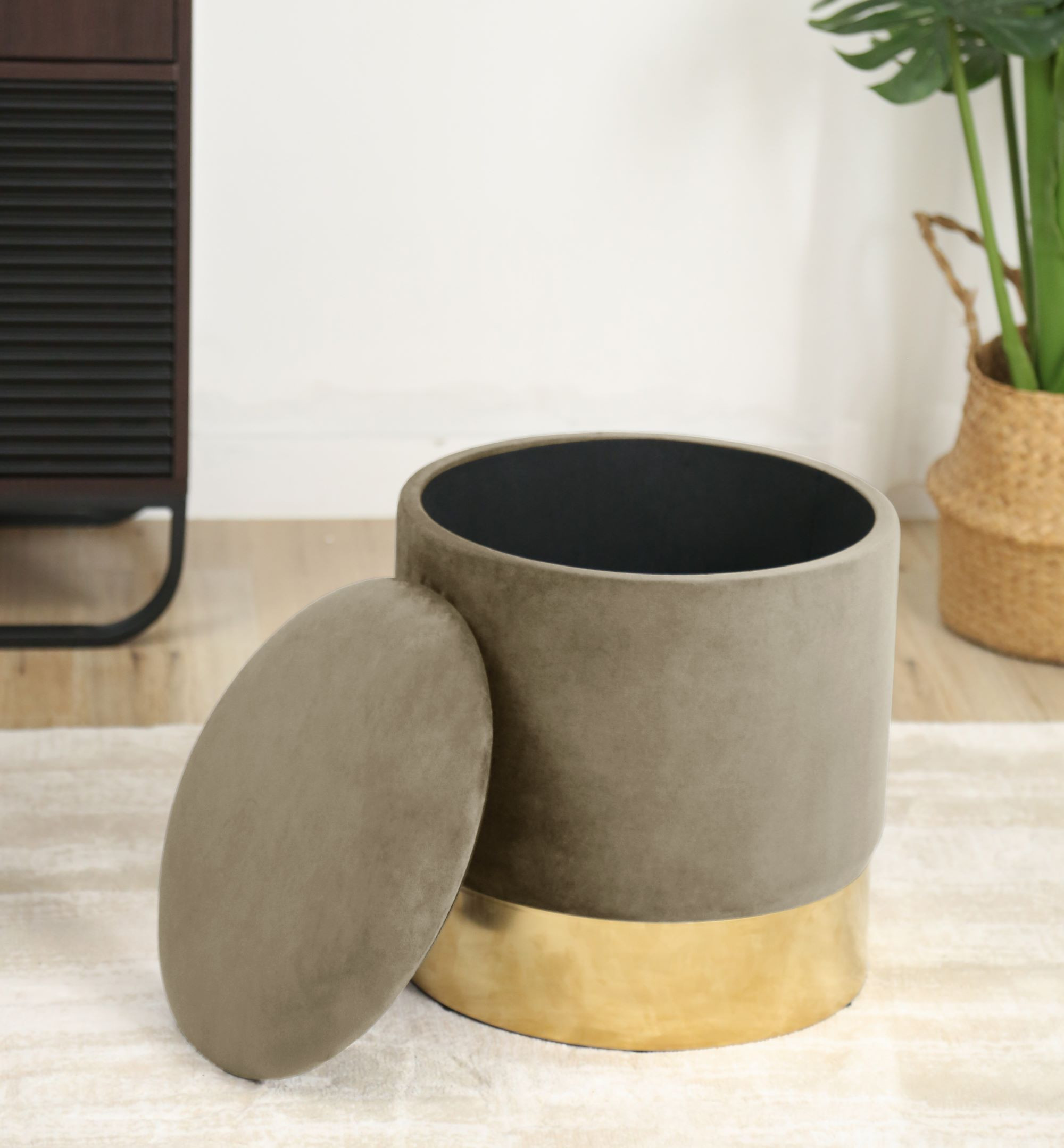 Pouf de Rangement avec Couvercle AKORD GOLDEN velour colour Beige hauteur 40 cm - AKORD Meubles