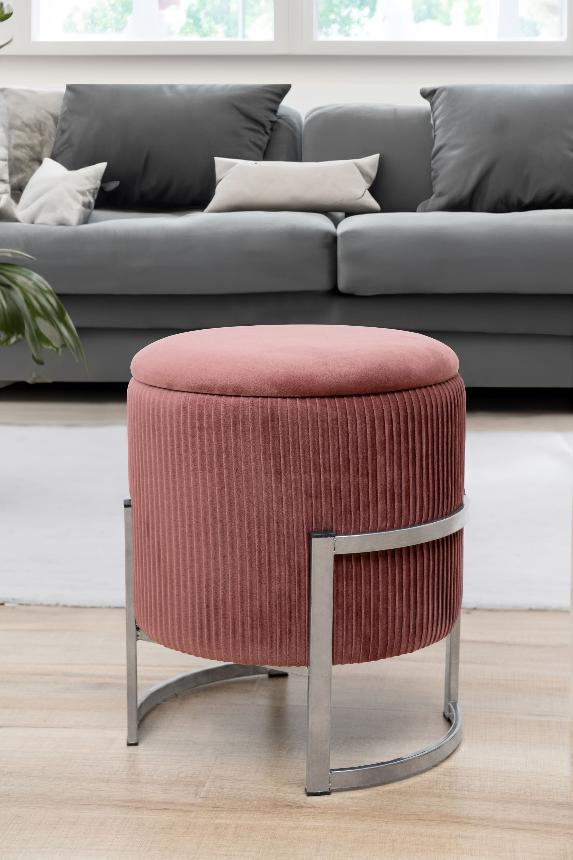 Pouf de Rangement avec Couvercle AKORD PORTO velour colour Rose hauteur 46 cm - AKORD Meubles