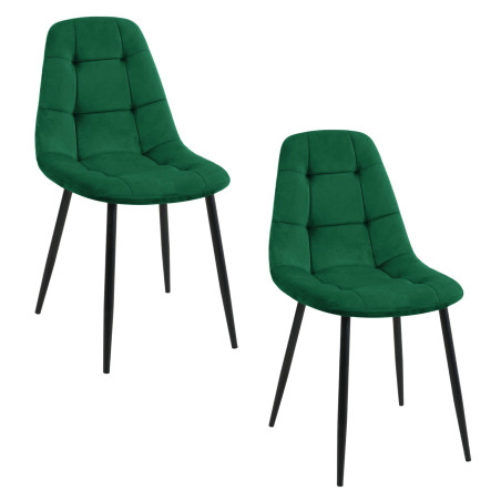 2x Welurowe krzesło tapicerowane pikowane SJ.1 Butelkowa Zieleń
