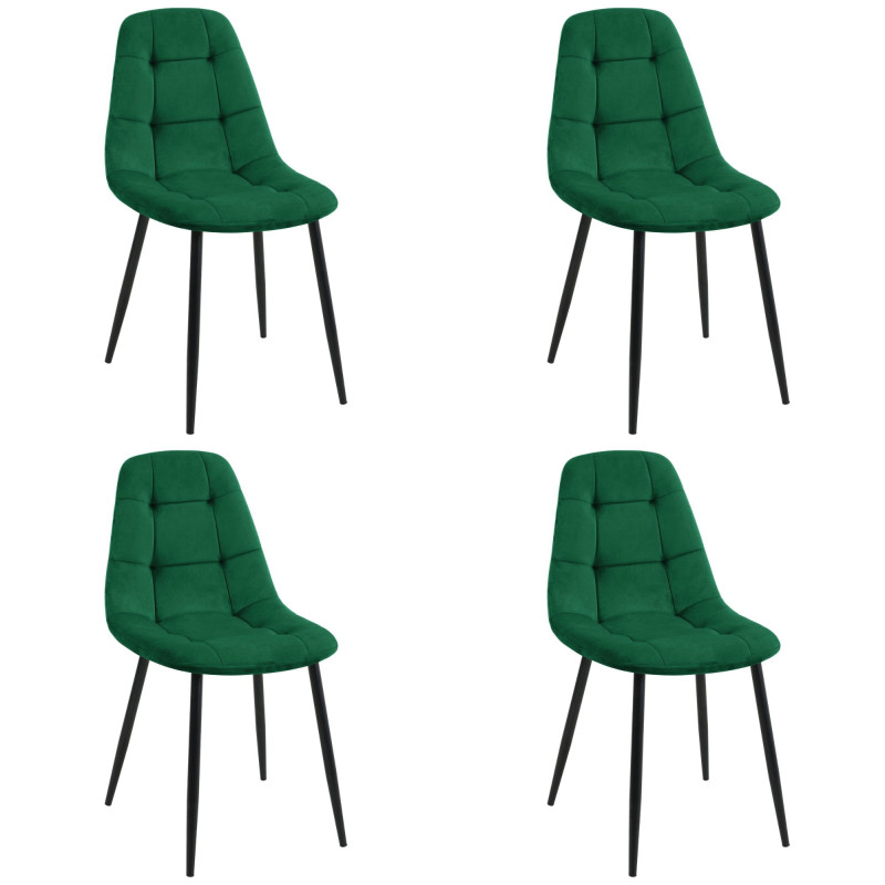 4x Welurowe krzesło tapicerowane pikowane SJ.1 Butelkowa Zieleń