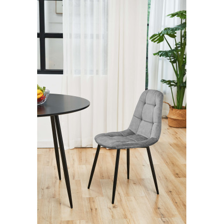 2x Welurowe krzesło tapicerowane pikowane SJ.1 Szare wizualizacja salonu