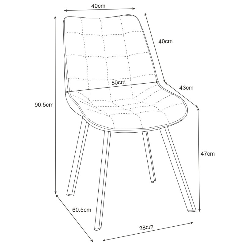 2x Welurowe krzesło tapicerowane pikowane SJ.22 Szare wymiary