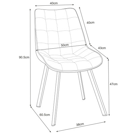2x Welurowe krzesło tapicerowane pikowane SJ.22 Szare wymiary