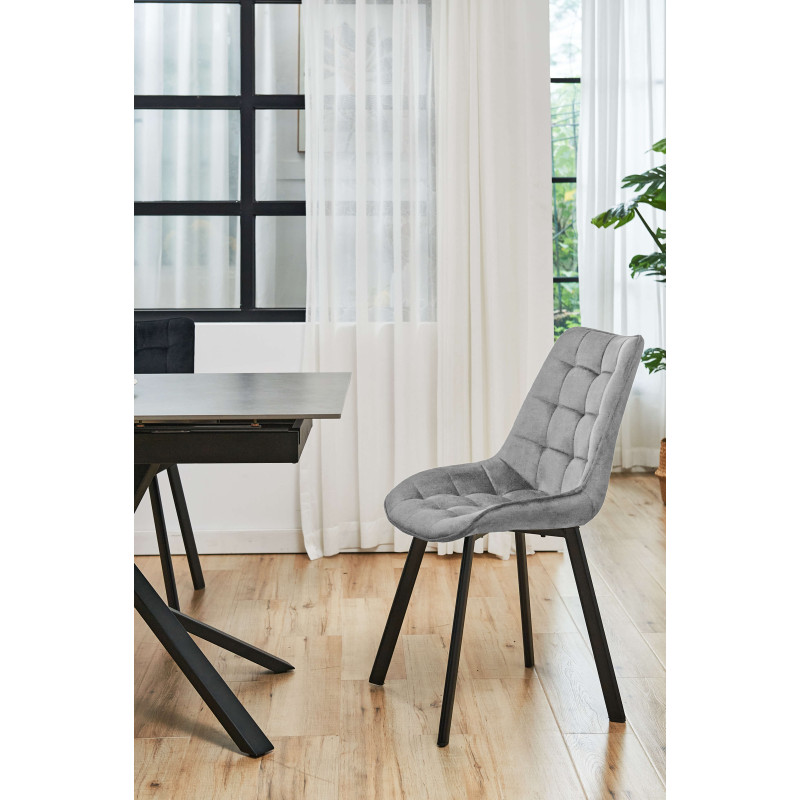 2x Welurowe krzesło tapicerowane pikowane SJ.22 Szare aranżacja salonu
