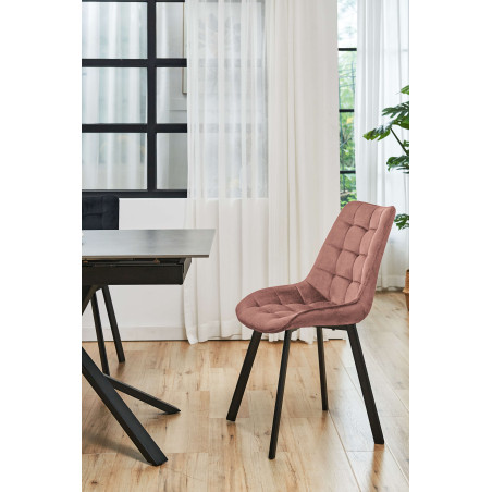 2x Welurowe krzesło tapicerowane pikowane SJ.22 Pudrowy róż aranżacja salonu