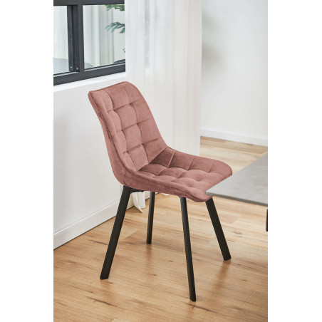 2x Welurowe krzesło tapicerowane pikowane SJ.28 Pudrowy Róż aranżacja salonu