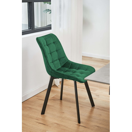 4x Welurowe krzesło tapicerowane pikowane SJ.28 Butelkowa Zieleń aranżacja salonu