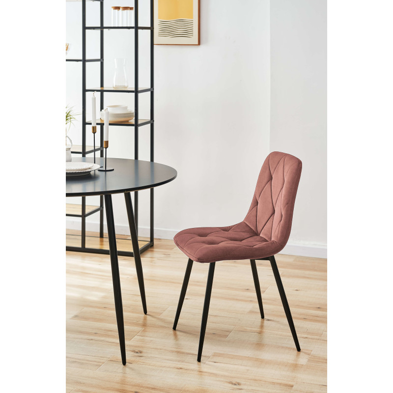 2x Welurowe krzesło tapicerowane pikowane SJ.3 Pudrowy Różowy aranżacja salonu