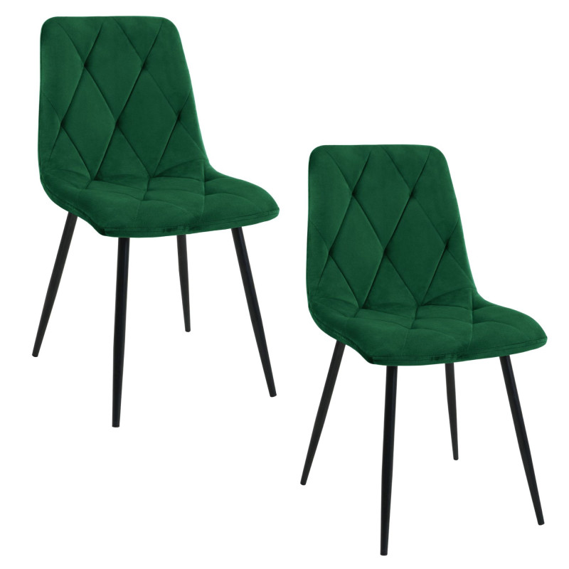 2x Welurowe krzesło tapicerowane pikowane SJ.3 Butelkowa Zieleń