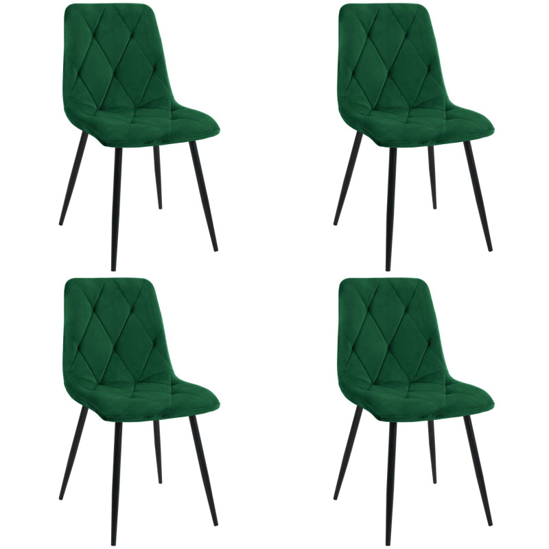 4x Welurowe krzesło tapicerowane pikowane SJ.3 Butelkowa Zieleń