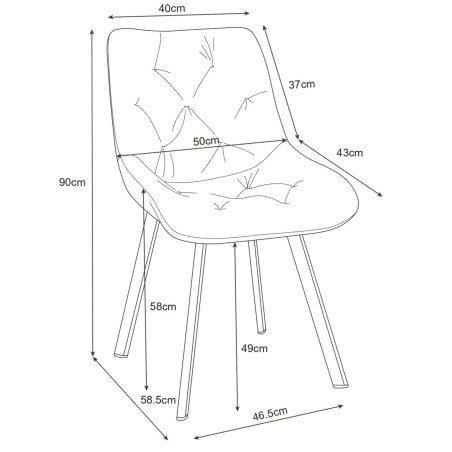 2x Welurowe krzesło tapicerowane pikowane SJ.33 Beżowe wymiary