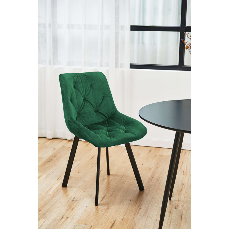 2x Welurowe krzesło tapicerowane pikowane SJ.33 Butelkowa Zieleń aranżacja salonu