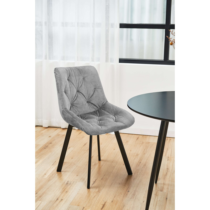 2x Welurowe krzesło tapicerowane pikowane SJ.33 Szare aranżacja salonu