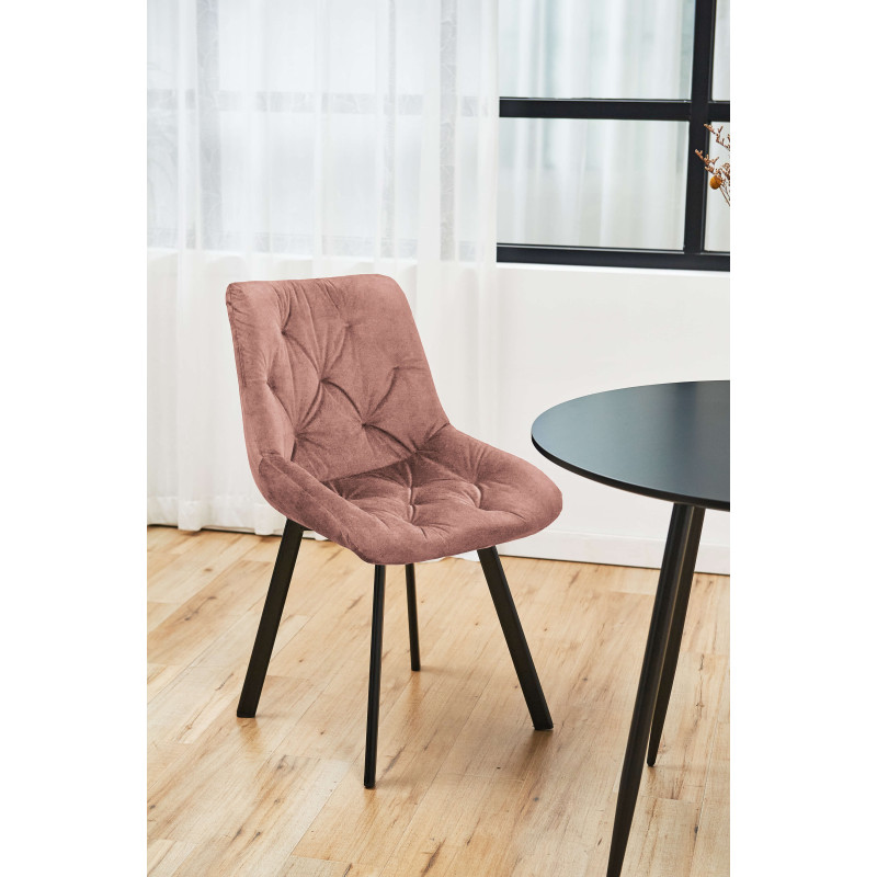 4x Welurowe krzesło tapicerowane pikowane SJ.33 Pudrowy róż aranżacja salonu