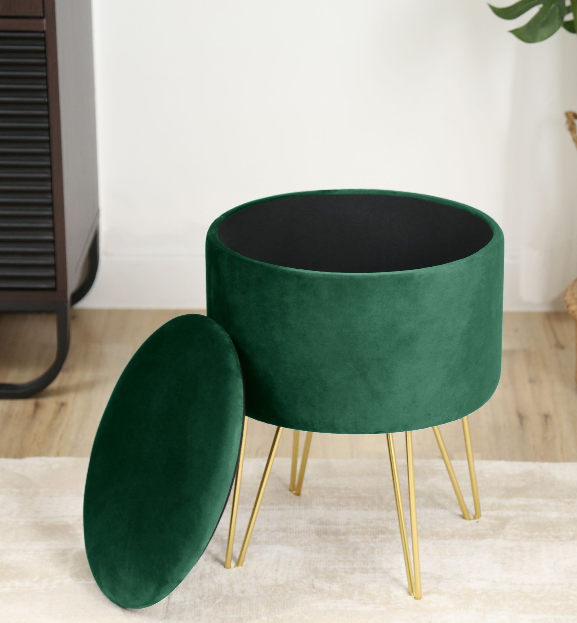 Pouf de Rangement avec Couvercle AKORD LILI velour colour Vert Bouteille hauteur 45 cm - AKORD Meubles