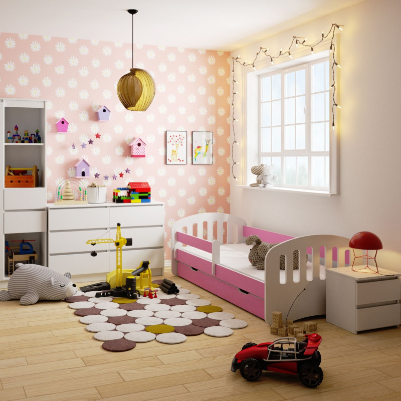 Łóżko dziecięce 180x80 PLAY ze stelażem i materacem różowe wizualizacja