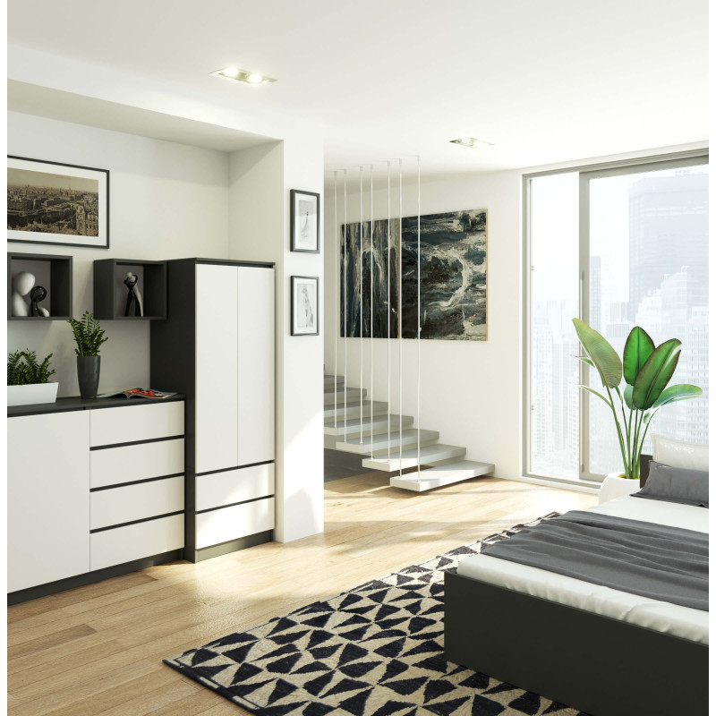Meble AKORD - Szafa S60 Grafit Szary 60 cm 2 drzwi 2 szuflady kolor Biały mat 1 półka 60x51x180 cm - Producent mebli - tanie meble