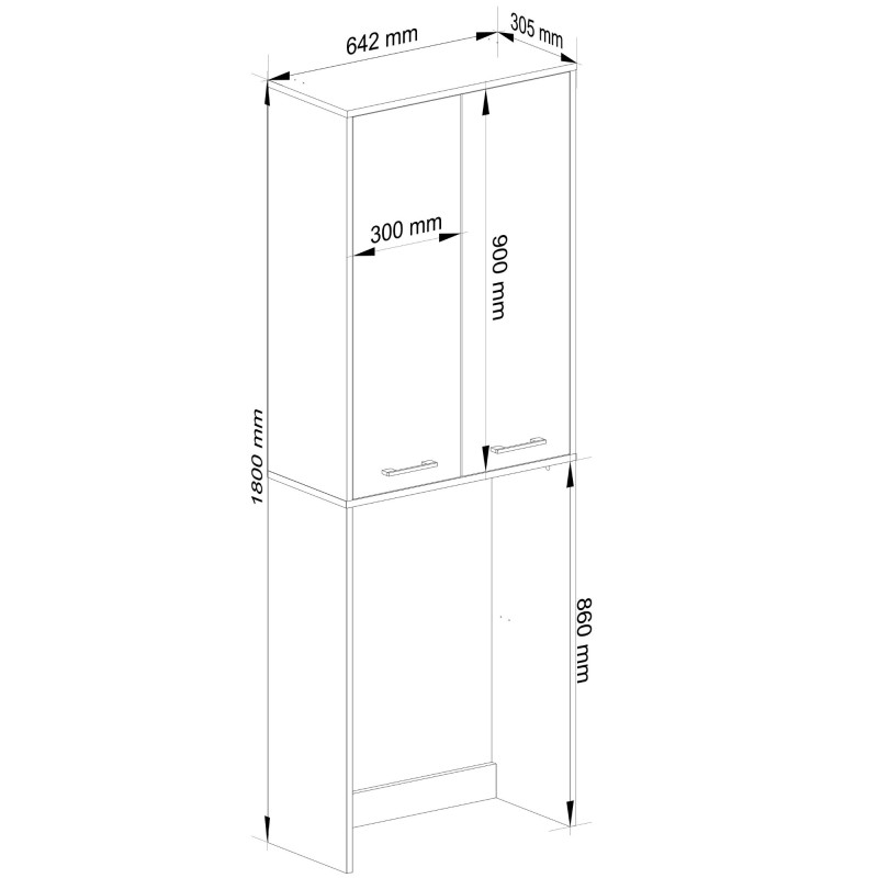 Meble AKORD - Słupek łazienkowy FIN 180 cm Biały 2 drzwi fronty kolor Dąb Sonoma mat 4 półki 64x30x180 cm